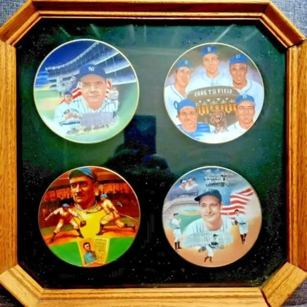 Sports Impressions 4 Mini Plate Framed Collect; Ruth, Gehrig; Wagner & Dem Bums